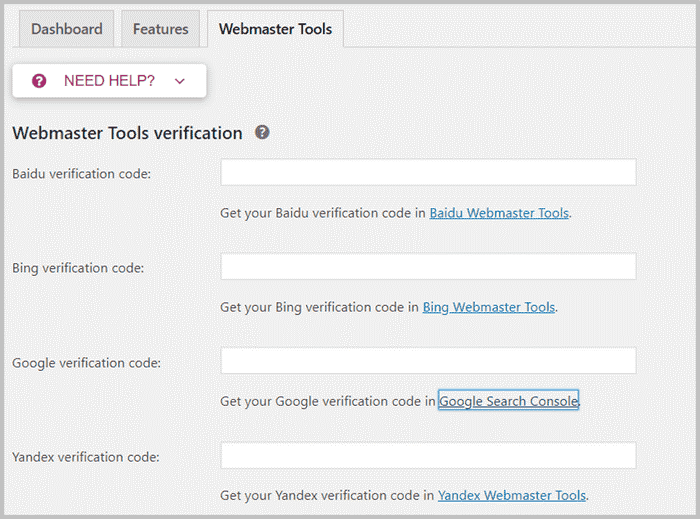 thiết lập Webmaster Tools